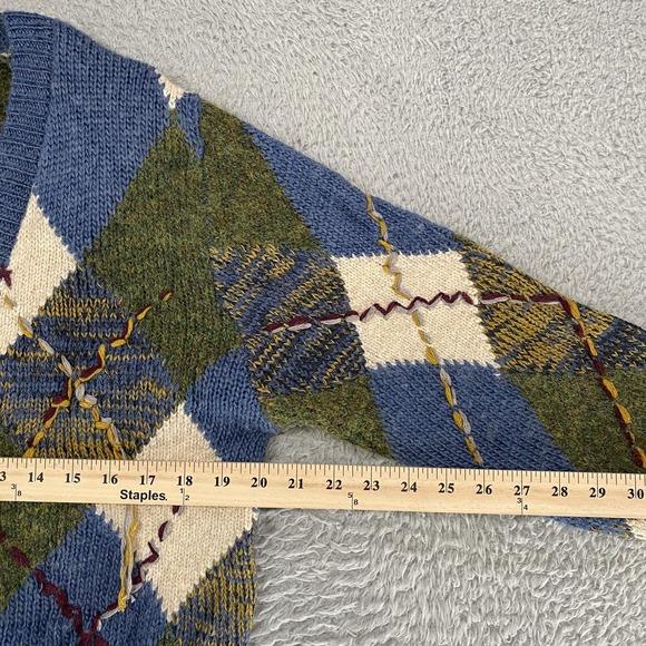 Zara Cardigan Sweater Womens Large Blue Argyle Button Front Patchwork Grandpa - Picture 5 of 15